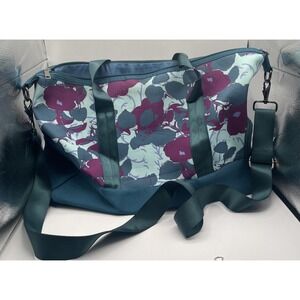 Peter Millar Golf Teal Floral Print Overnight Travel Weekender Duffle Bag